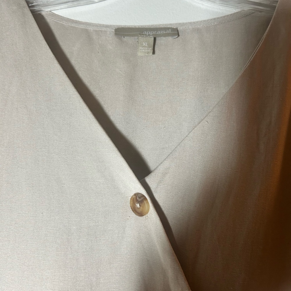 Appraisal Beige Button-Up Blouse XL Preppy Tunic